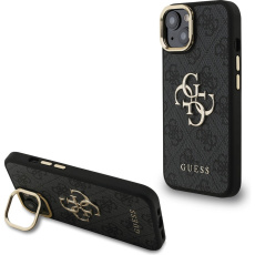 Guess PU 4G Metal Logo Stand Camera Frame kryt iPhone 15 černý