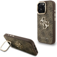 Guess PU 4G Metal Logo Stand Camera Frame kryt iPhone 16 Pro hnědý