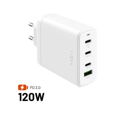 FIXED GaN nabíječka s 3xUSB-C a USB-A, PD 3.0, 120W, bílá