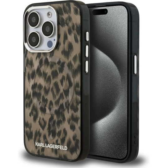 Karl Lagerfeld IML Leopard MagSafe kryt iPhone 15 Pro hnědý