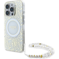 Guess IML Flowers Allover Strap MagSafe kryt iPhone 16 Pro Max bílý