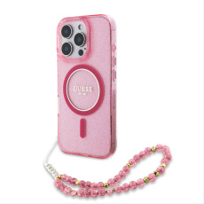 Guess IML Glitter Strap MagSafe kryt iPhone 16 Pro růžový