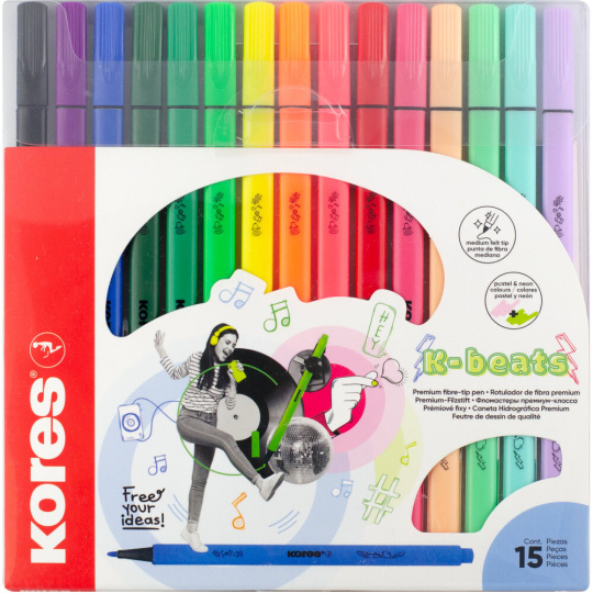 Kores K-Beats fixy se středním hrotem 15 barev