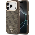Guess PU Leather 4G Triangle Logo Gold Frame MagSafe kryt iPhone 17 Pro hnědý