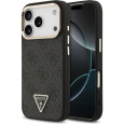 Guess PU Leather 4G Triangle Logo Gold Frame MagSafe kryt iPhone 17 Pro černý