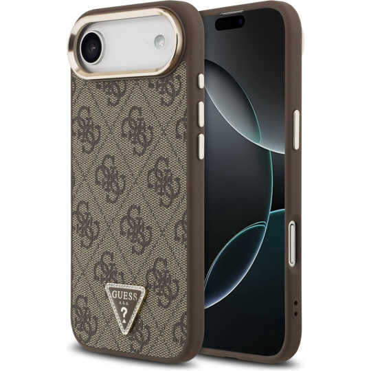 Guess PU Leather 4G Triangle Logo Gold Frame MagSafe kryt iPhone Air hnědý