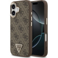 Guess PU Leather 4G Triangle Logo Gold Frame MagSafe kryt iPhone 17 hnědý