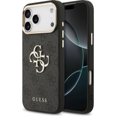 Guess PU Leather 4G Metal Logo Gold Frame MagSafe kryt iPhone 17 Pro Max černý