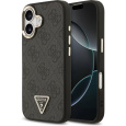 Guess PU Leather 4G Triangle Logo Gold Frame MagSafe kryt iPhone 17 černý
