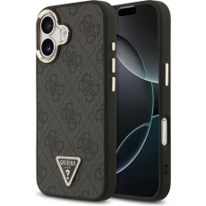 Guess PU Leather 4G Triangle Logo Gold Frame MagSafe kryt iPhone 17 černý