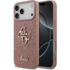Guess PU Fixed Glitter 4G Metal Logo kryt iPhone 17 Pro Max růžový