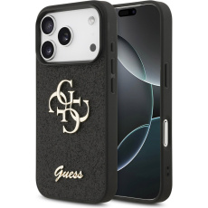 Guess PU Fixed Glitter 4G Metal Logo kryt iPhone 17 Pro černý