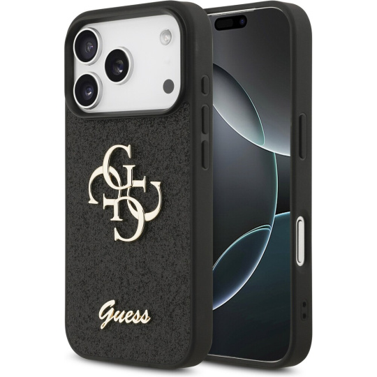 Guess PU Fixed Glitter 4G Metal Logo kryt iPhone 17 Pro černý