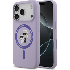 Karl Lagerfeld Liquid Silicone Karl and Choupette MagSafe kryt iPhone 17 Pro fialový
