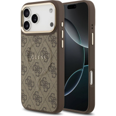 Guess PU Leather 4G Gold Frame MagSafe kryt iPhone 17 Pro Max hnědý