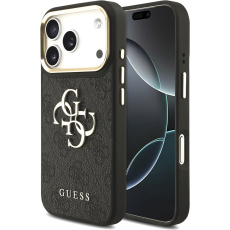 Guess PU Leather 4G Metal Logo Gold Frame kryt iPhone 17 Pro černý