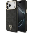 Guess PU Leather 4G Triangle Logo Gold Frame MagSafe kryt iPhone 17 Pro Max černý