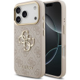 Guess PU Leather 4G Metal Logo Gold Frame kryt iPhone 17 Pro růžový