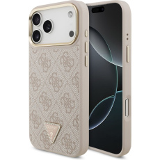 Guess PU Leather 4G Triangle Logo Gold Frame MagSafe kryt iPhone 17 Pro Max růžový