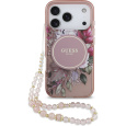 Guess IML Flowers Strap MagSafe kryt iPhone 17 Pro růžový