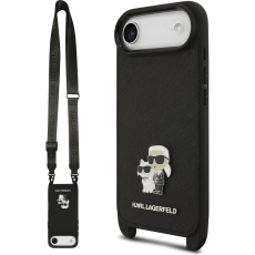 Karl Lagerfeld Saffiano Crossbody Popruh Metal Karl and Choupette kryt iPhone Air černý