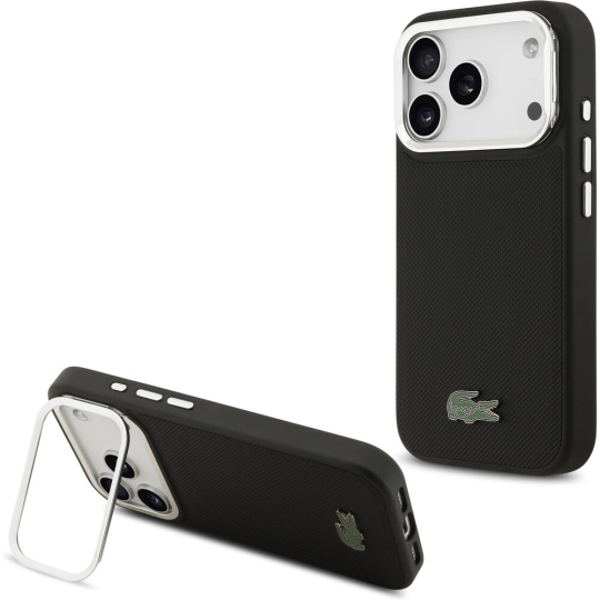 Lacoste Iconic Petit Pique Camera Stand MagSafe kryt iPhone 17 Pro černý