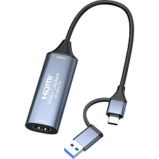 PremiumCord HDMI capture/grabber USB-A/USB-C šedý