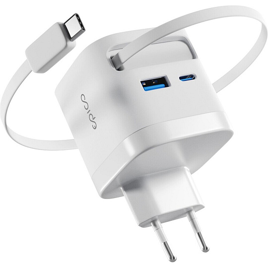 Epico UltraBoost Retractable GaN 65W síťový adaptér se zabudovaným kabelem bílý