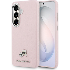 Karl Lagerfeld Grained PU Leather K&CH Heads Magnetic kryt Samsung Galaxy S26 růžový