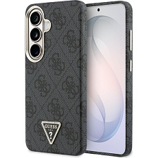 Guess PU Leather 4G Strass Triangle Logo Gold Frame Magnetic kryt Samsung Galaxy S26 černý