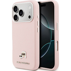 Karl Lagerfeld PU Karl and Choupette Heads Pins MagSafe kryt iPhone 17 Pro růžový