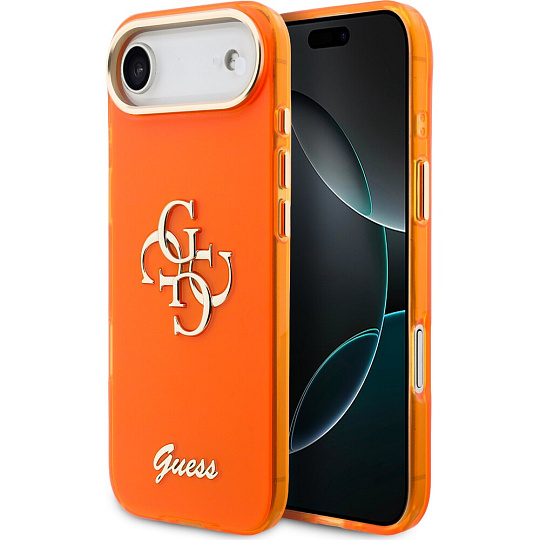 Guess IML 4G Script Metal Logo kryt iPhone Air oranžový