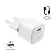 FIXED Mini nabíječka s USB-C a USB-C/USB-C kabelem, PD, 1 m, 20W, bílý