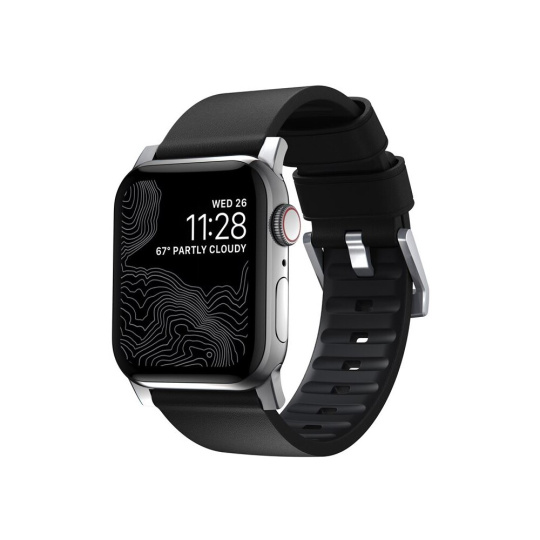 Nomad Active Strap Pro hydrofobní kožený řemínek Apple Watch 49/45/44/42mm černý/stříbrný Nomad Active Strap Pro hydrofobní kožený řemínek Apple Watch 49/45/44/42mm černý/stříbrný