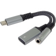 PremiumCord Redukce USB-C /3,5mm jack s DAC chipem + USB-C pro nabíjení 13cm