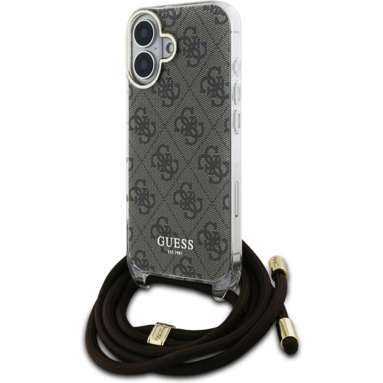 Guess IML 4G Printed Crossbody Popruh kryt iPhone 16 hnědý