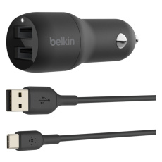 Belkin BOOST CHARGE duální USB-A nabíječka do auta + 1m USB-C kabel, černá