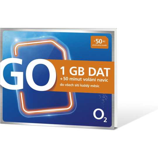 Předplacená SIM karta O2 s kreditem 50 Kč + 1GB + 50 min. volání
