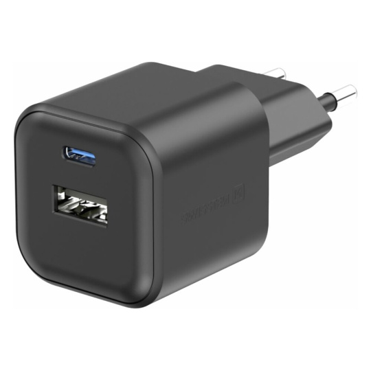 Swissten síťový adaptér 1x USB-C + 1x USB-A 12W černý