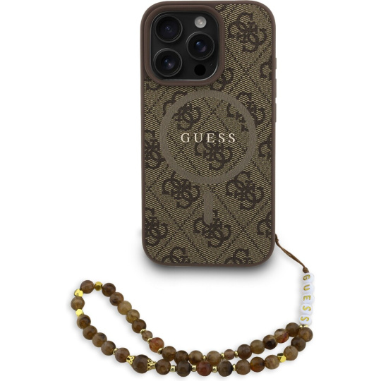 Guess PU Leather 4G Colored Ring Strap MagSafe kryt iPhone 16 Pro hnědý