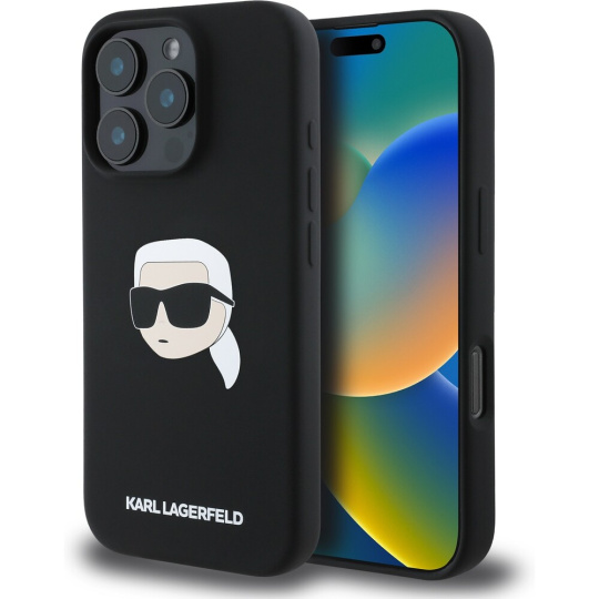 Karl Lagerfeld Liquid Silicone Karl Head MagSafe kryt iPhone 16 Pro Max černý