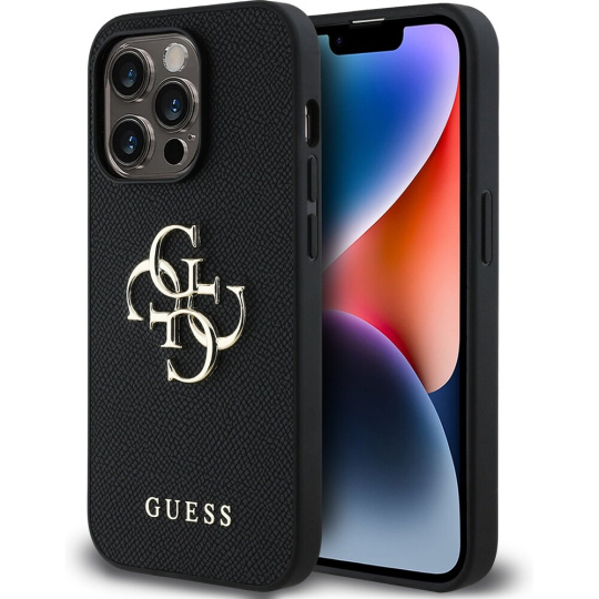 Guess PU Grained 4G Metal Logo kryt iPhone 14 Pro černý