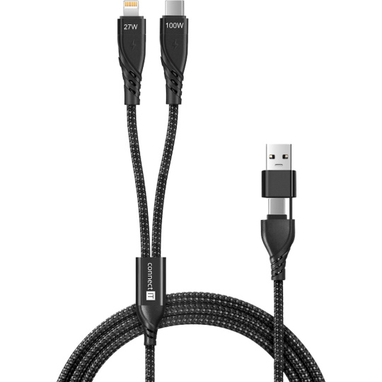CONNECT IT Wirez 4in1 1x USB-C 1x Lightning 1,25 m černý