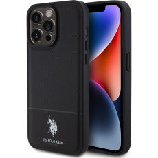 U.S. Polo PU Leather Mesh Pattern Double Horse kryt pro iPhone 15 Pro Max černý