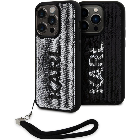 Karl Lagerfeld Sequins Reversible Kryt iPhone 15 Pro Max černý/stříbrný