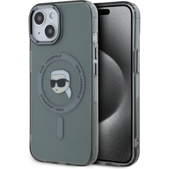 Karl Lagerfeld IML Karl Head Metal Frame MagSafe zadní kryt iPhone 15 černý