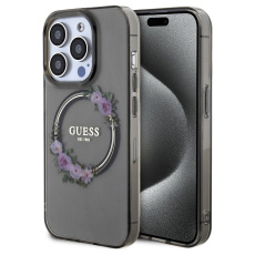 Guess PC/TPU Flowers Ring Glossy Logo MagSafe kryt iPhone 15 Pro Max černý