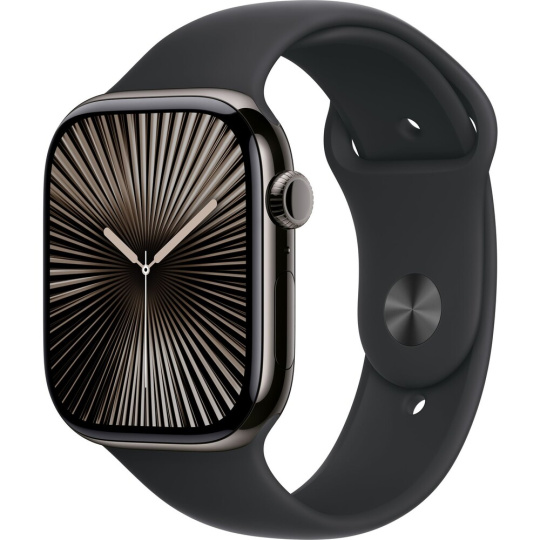 Apple Watch Series 10 Cellular 42mm Břidlicově šedý titan s černým sportovním řemínkem S/M