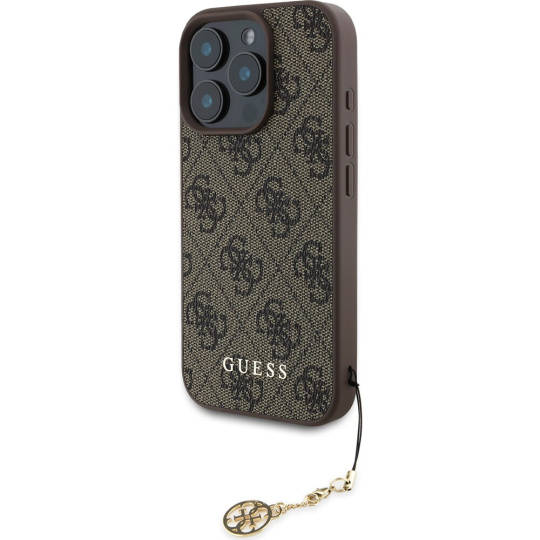 Guess 4G Charm kryt pro iPhone 16 Pro hnědý