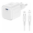 Swissten síťový adaptér GaN 1x USB-C 35W PD + datový kabel USB-C/Lightning 1,2 m bílý